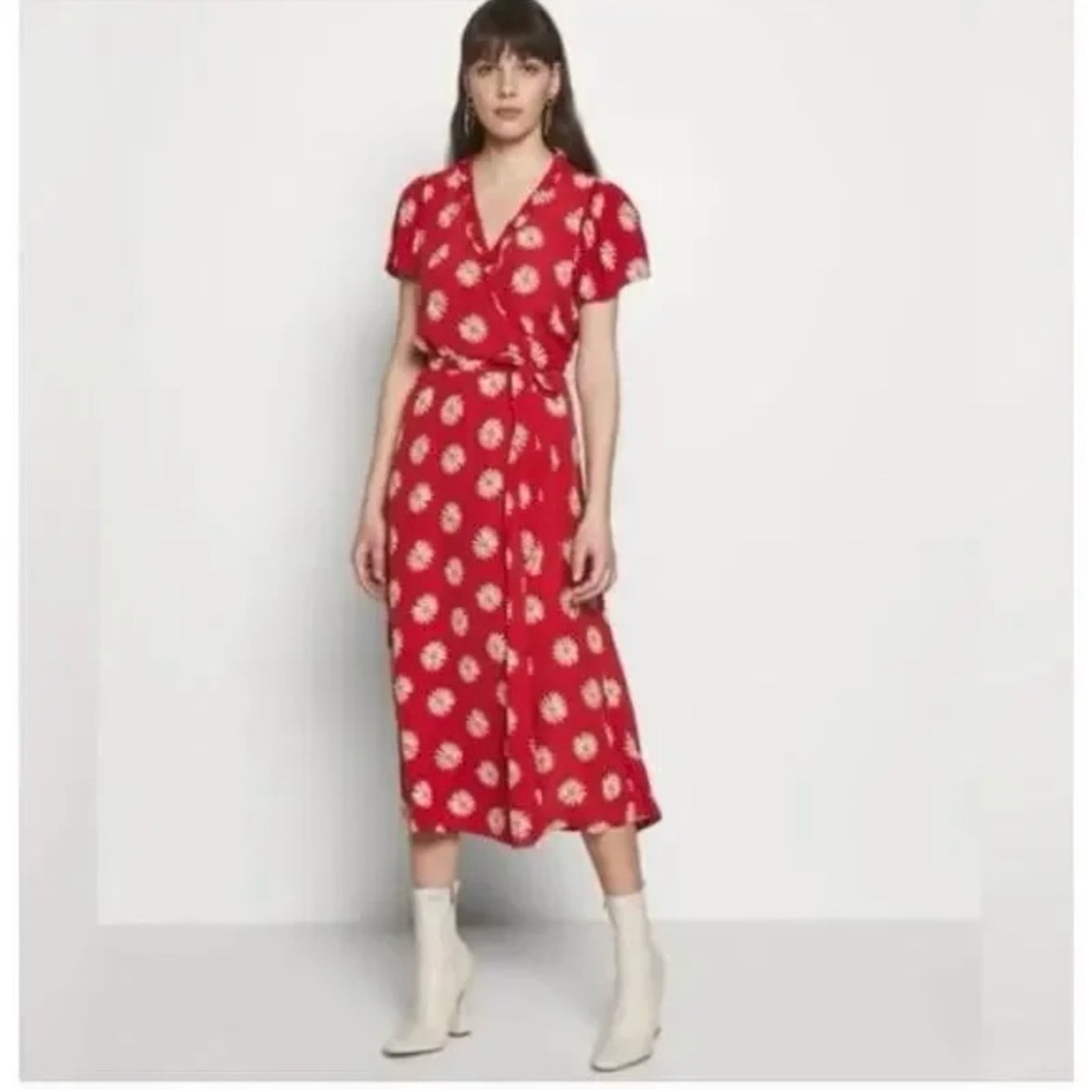 NEW! Madewell Ruffle-Edge Wrap Midi Dress in DAISY DAYDREAM